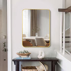 20x28 Rounded Rectangle Bathroom Mirrors for Over Sink, Gold Vanity Mirror with Metal Frame Wall Mounted, Modern Farmhouse Mirror for Restroom, Bedroom, Entryway Decor
