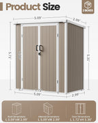5x3 ft Outdoor Storage Shed with Floor, All-Weather Resin Tool Shed with 2 Shelves, Heavy-Duty Garden Shed for Yard, Bicycle, and Lawn Equipment, Easy Assembly, Warm Gray