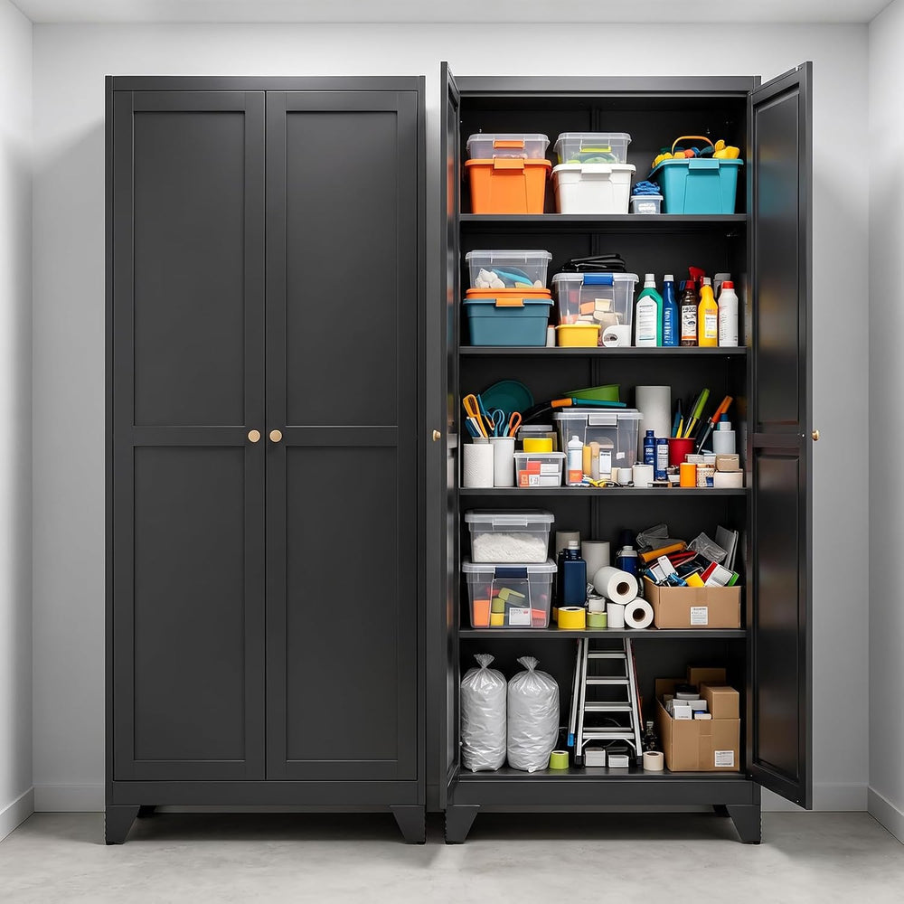 71" Metal Kitchen Pantry Cabinet with 4 Adjustable Shelves & Doors |...