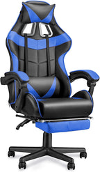 Huracan Gaming Chair with Footrest, Ergonomic Computer Chair Lumbar Support, Adjustable High Back Recliner for Adults, Racing Style Video Gaming Chairs, for Home Office Streaming, Blue