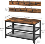 HOOBRO Hall Tree Entryway Storage Bench, Coat Rack Shoe Bench, Shoe Rack Organizer with Coat Hooks, 3-in-1 Design, Wooden Furniture with Metal Frame, Rustic Brown and Black BF17MT01