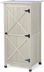 Wooden Outdoor Storage Cabinet, Vertical Garden Tool Shed with Waterproof Metal Roof & 2 Adjustable Shelves Ideal for Yard, Patio, Deck and Porch (Gray, 20" x 24" x 48")