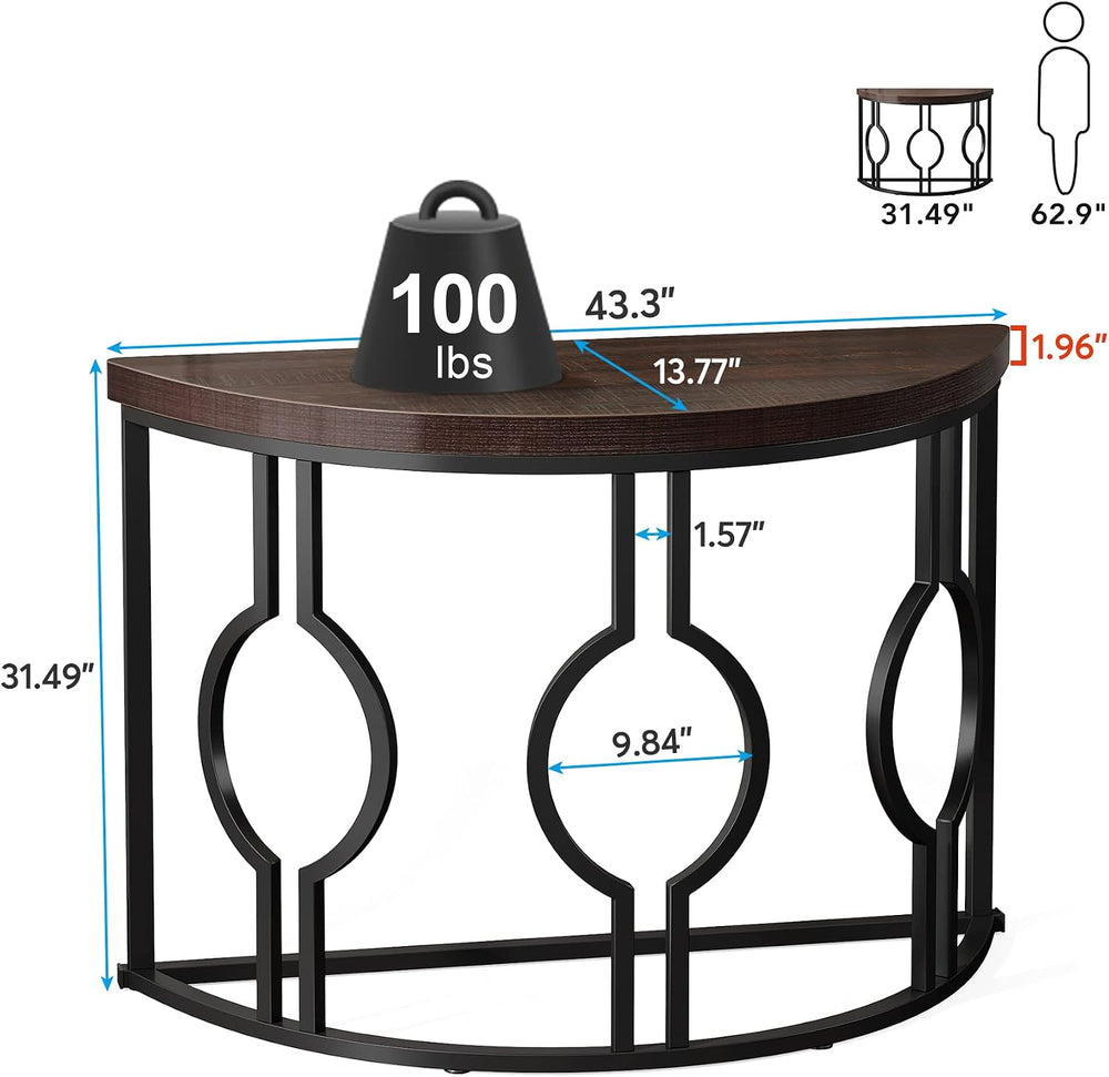 Tribesigns Half Moon Console Table for Entryway, 43 Inch Industrial Semi Circ...