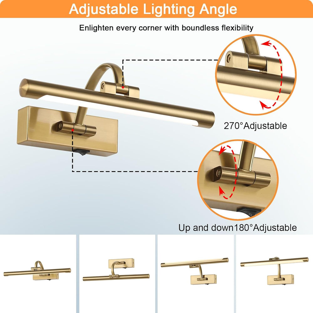 Tassuowell Rechargeable Picture Light with Remote Control,12 Inch Brass Finis...