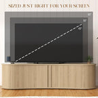 Fluted TV Stand with Storage Cabinet, 59″ Media Console with Sliding Tambour Door, Mid Century Modern Entertainment Center for Living Room, Oval Light Wood TV Stand for Bedroom (Oak)
