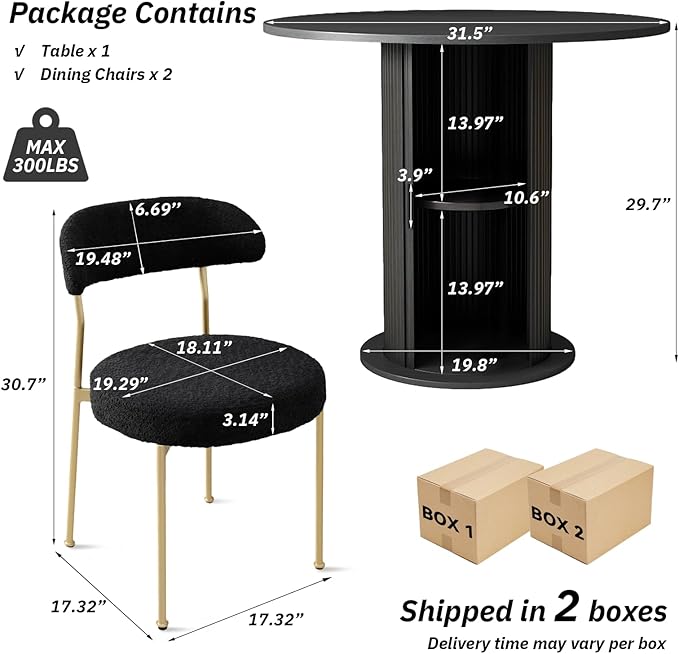 SoarFlash Kitchen Table and Chairs for 2, 31.5" Dining Table Set for 2 with Upholstered Chairs, 3 Piece Kitchen Table Set with Storage Shelf for Small Space, Apartment