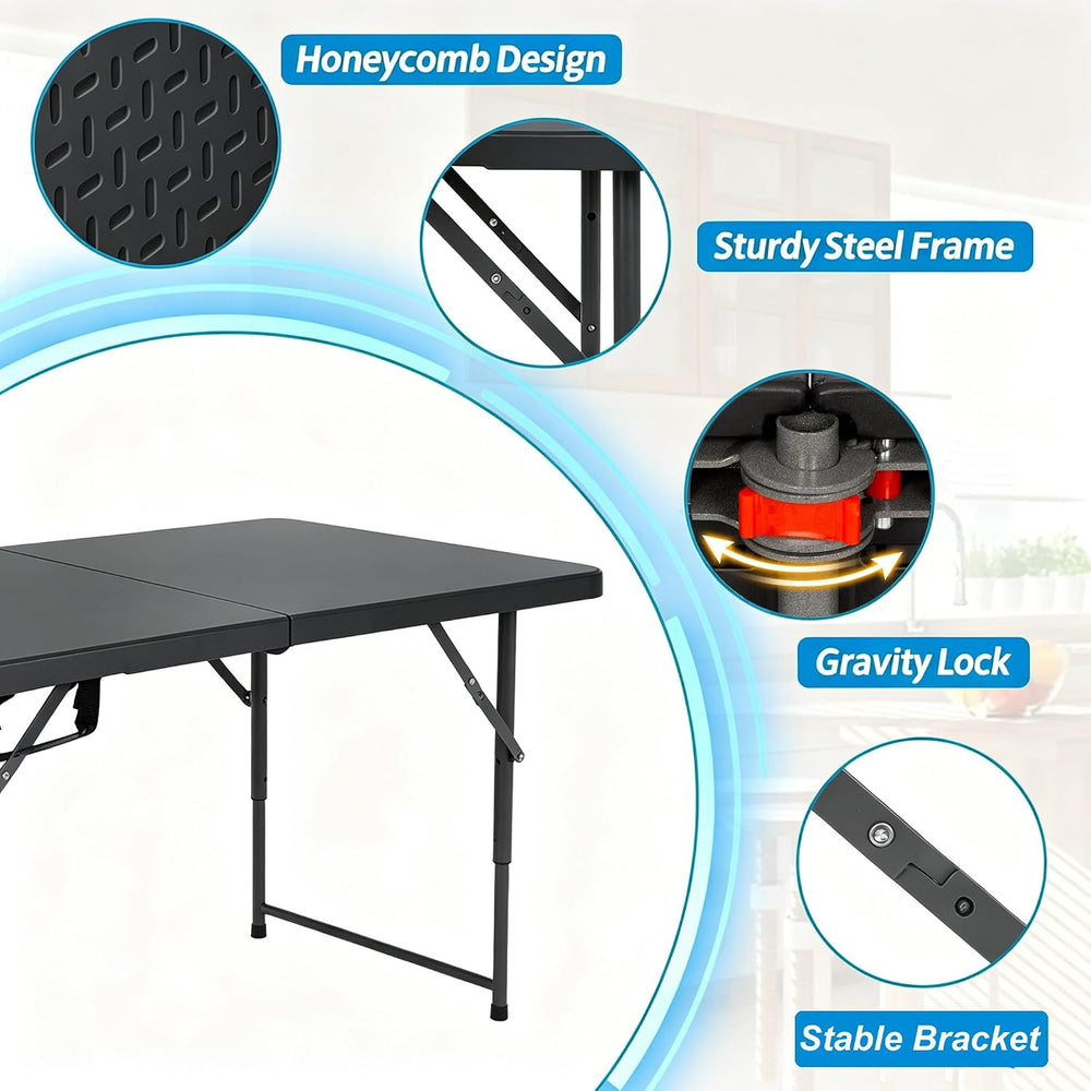 Dkeli Folding Table 4/6 Foot Indoor Outdoor Heavy Duty Plastic Table Portable...