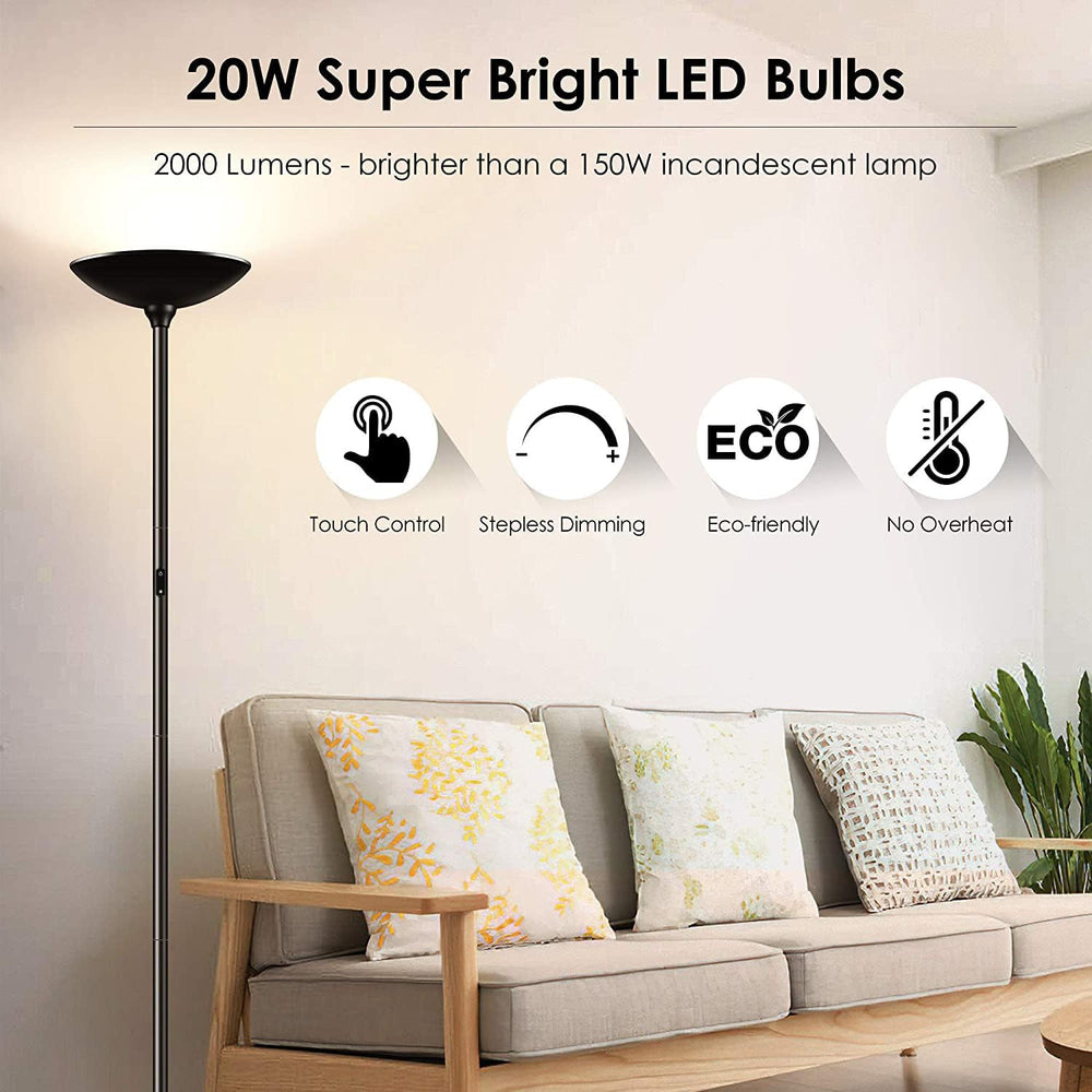 BoostArea Touch Floor Lamp,22W 2200LM LED Torchiere Floor Lamps, Stepless Dim...