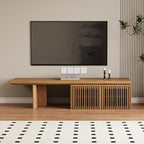 XEW Extendable TV Stand with Storage and Shelves, Wood Entertainment Center for 55+ Inch TV, Modern TV Console, Minimalist Media Console for Living Room, Bedroom-Wood (Extendable: 78.7"-110")