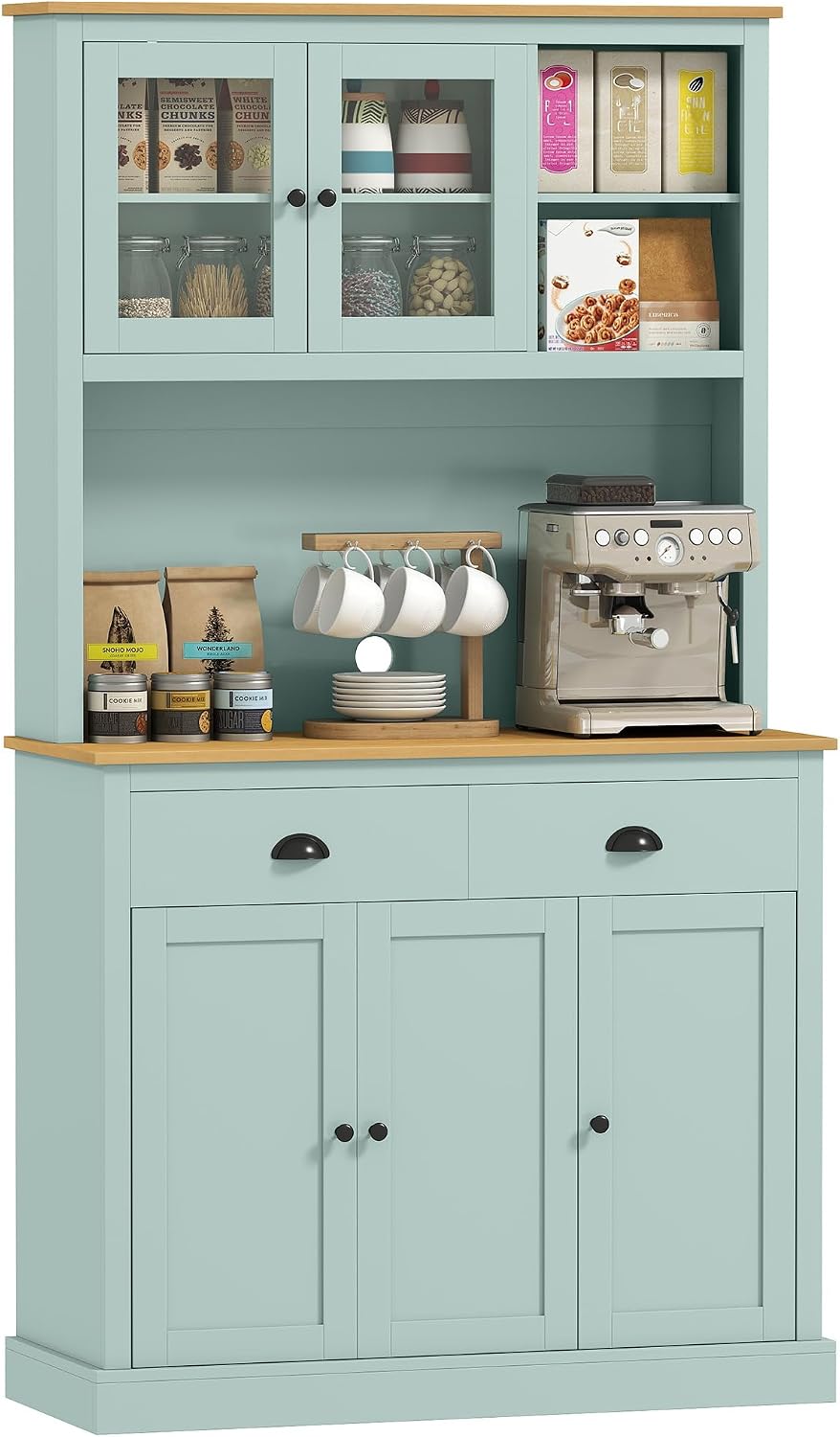 HOMCOM Kitchen Pantry Storage Cabinet with Microwave Stand, 71" Modern K...