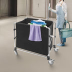 Commercial Laundry Cart with Wheels,Folding Laundry Hamper Cart,Heavy Duty Rolling Laundry Basket with Large Capacity,Laundry Sorter Trolley for Home Hotel Apartment (Black, 34.25 * 19.7 * 36.22in)