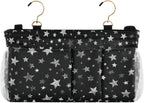 Sparkly Silver Stars Bedside Caddy for Dorm Bed Bedside Hanging Caddy Bag Iron Frame Storage Organizer Pocket for Bunk Home College Hospital Beds 2 Hooks