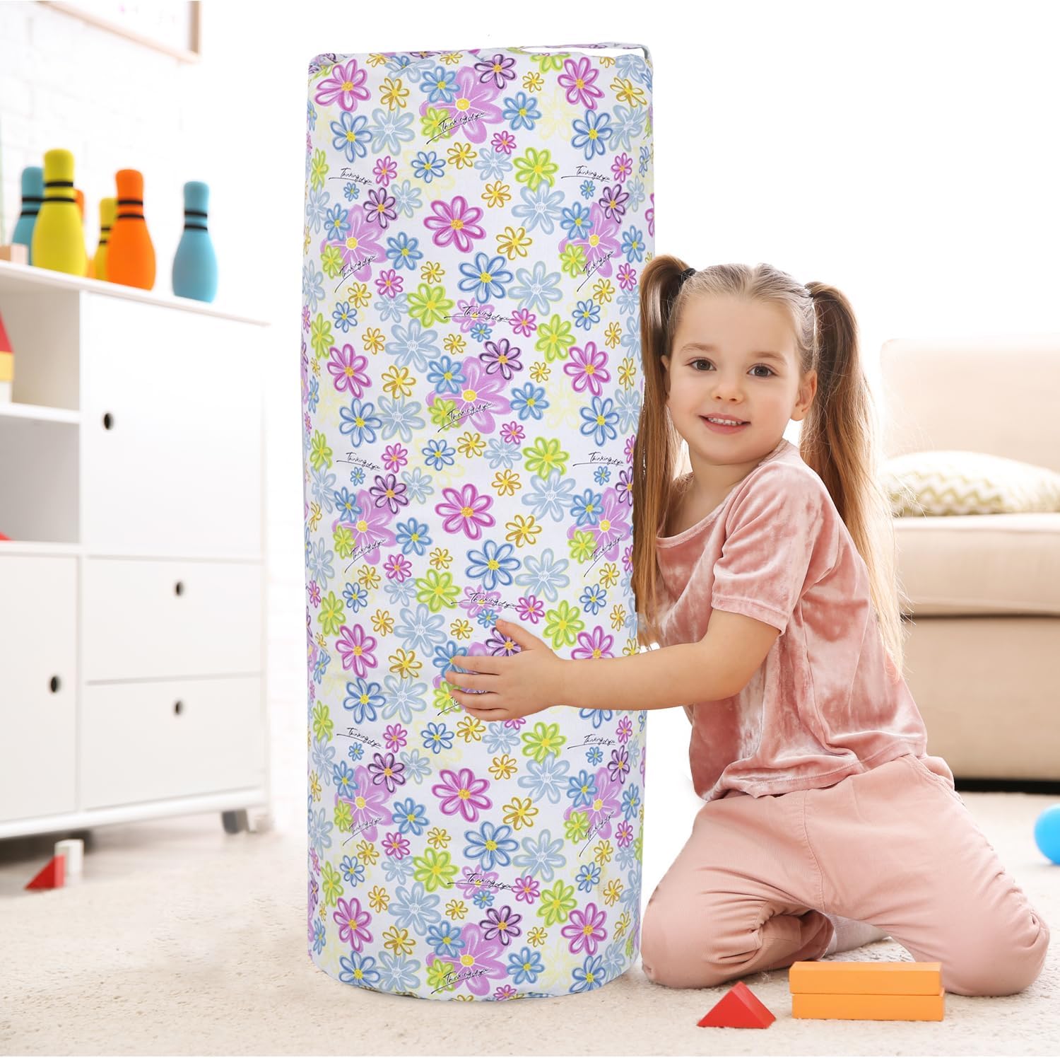Stuffed Animal Storage Bean Bag Chair Cover (No Filler), Cylinder Plush Toy Storage Stuff and Sit Seat for Kids Boys and Girls, Canvas Large Soft Sit & Play Sofa with YKK Zipper