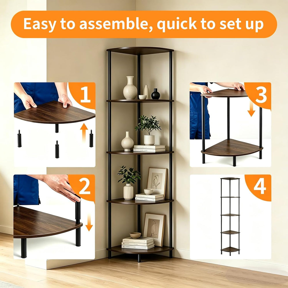 Corner Shelf Stand 5 Tier, Tall Slim Corner Bookshelf, Small Storage Display ...
