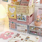Small Pastel Plastic Storage Bins 2Pcs Foldable Pastel Crates Plastic Basket Colorful Storage Containers Baskets for Classroom Kitchen Office Bedroom Desktop Home Decor (Pink 5.8" x 3.8" x 2.2")