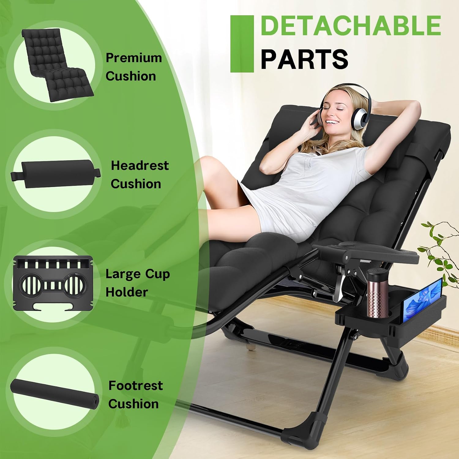 Oversized Zero Gravity Chair, 33In XXL 500LBS with Cushion | Anti Gravity Recliner Lounge Chair with Aluminum Alloy Lock & Footrest, 90-170° Adjustable, for Lawn Patio Indoor Outdoor