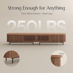 POVISON Fully-Assembled Sliding Tambour Door TV Stand, Mid Century Modern TV Console, Wood Media Console, Entertainment Center with Storage Cabinet (Walnut, 118.11")