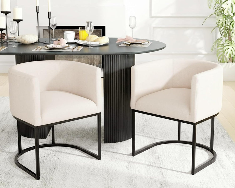 HNY Mid Century Modern Upholstered Barrel Dining Chairs with Arms Set of 2, L...