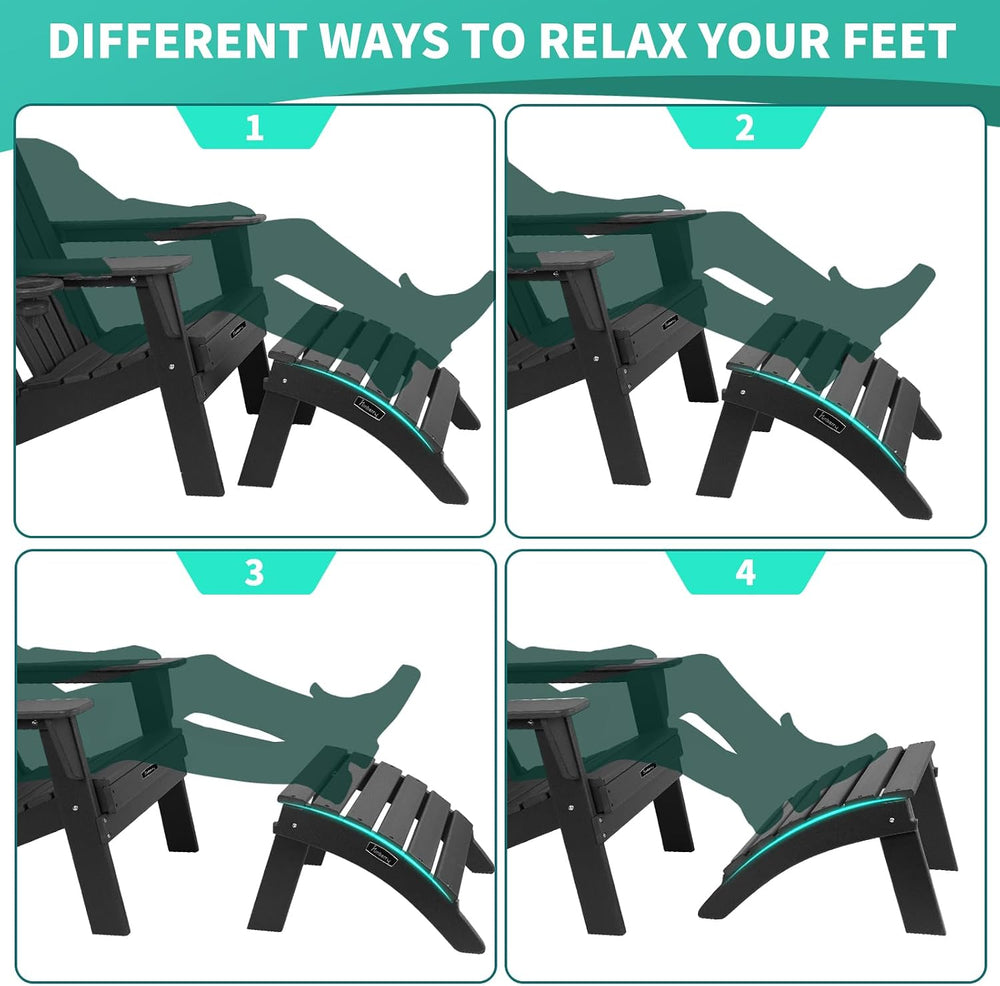 FUNBERRY Folding Adirondack Ottoman Set of 2, HDPE All Weather Outdoor Foot R...