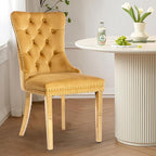 Velvet Upholstered Dining Chairs Set of 2, Modern Style Kitchen Side Chairs with Nailhead Trim and Gold Plated Leg, Metal Pulling Ring for Dining Room Living Room(Gold-Gold Plated Leg)