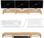 Nnewvante Monitor Stand Riser, 60 inch Large Bamboo Dual Monitor Stand for Desk, 3 Shelves Desktop Screen Riser with Adjustable Length Angle for Computer Laptop PC