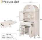 71 Inch Tall Arched Pantry Cabinet with Glass Door, Farmhouse Kitchen Pantry with Adjustable Shelves & Barn Door for Living Room Dining Room (White)