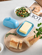 Sweejar Ceramic Butter Dish with Lid for Countertop,Porcelain Butter Keeper with Knob Handle,Butter Container for East/West Coast Butter, 7.1*3.7 inches (Steel blue)