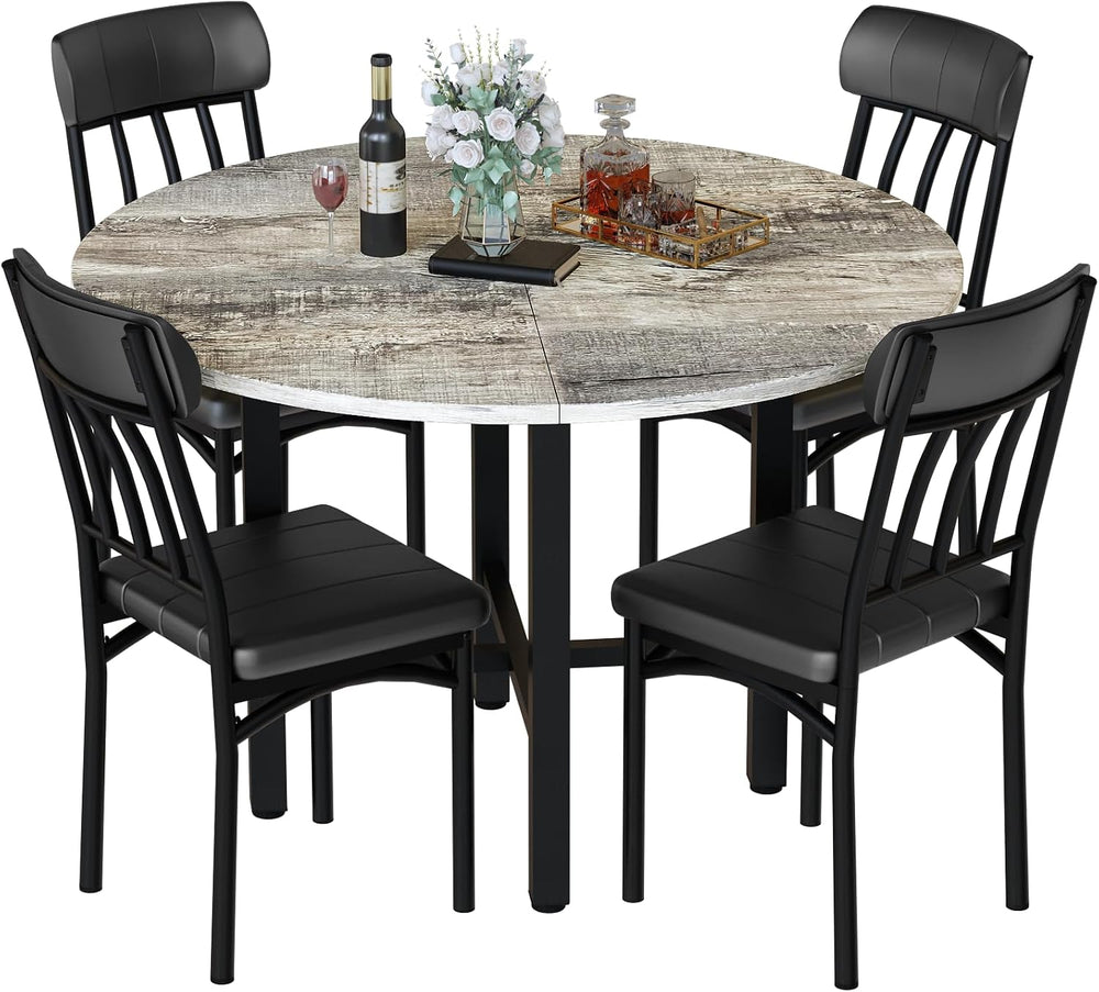 AWQM Round Dining Table Set for 4, Wood Circle Kitchen Table and Chairs Set f...