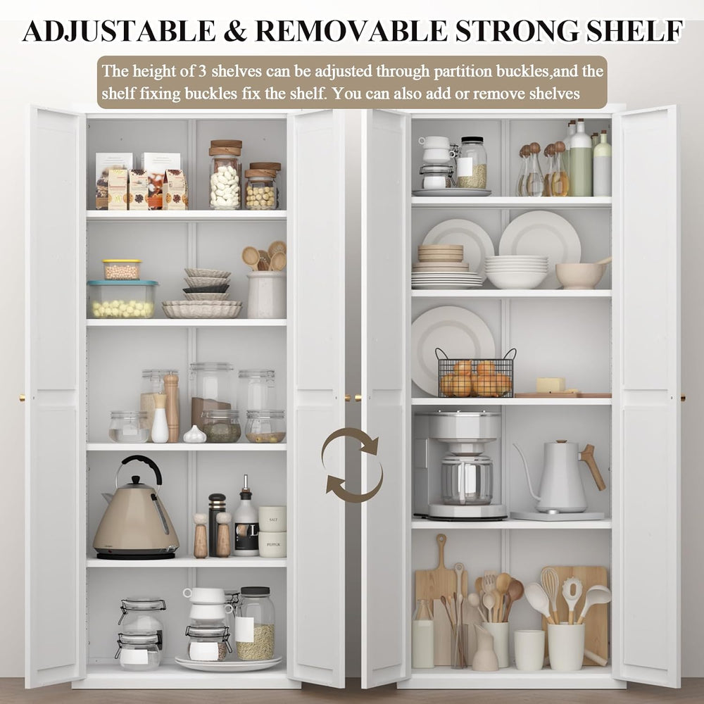 71" Tall Kitchen Pantry Storage Cabinet, 2 Doors Metal Food Pantry Cabin...