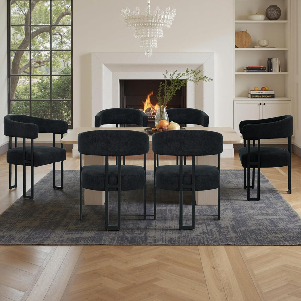 SIMTONAL Boucle Dining Chairs Set of 4-Black Accent Chairs with Arms, Soft Te...