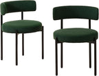 Boucle Dining Chairs Set of 2, Green Dining Chairs with Upholstered Seat and Round Back, Mid-Century Modern Kitchen Chairs for Dining Room, Restaurant