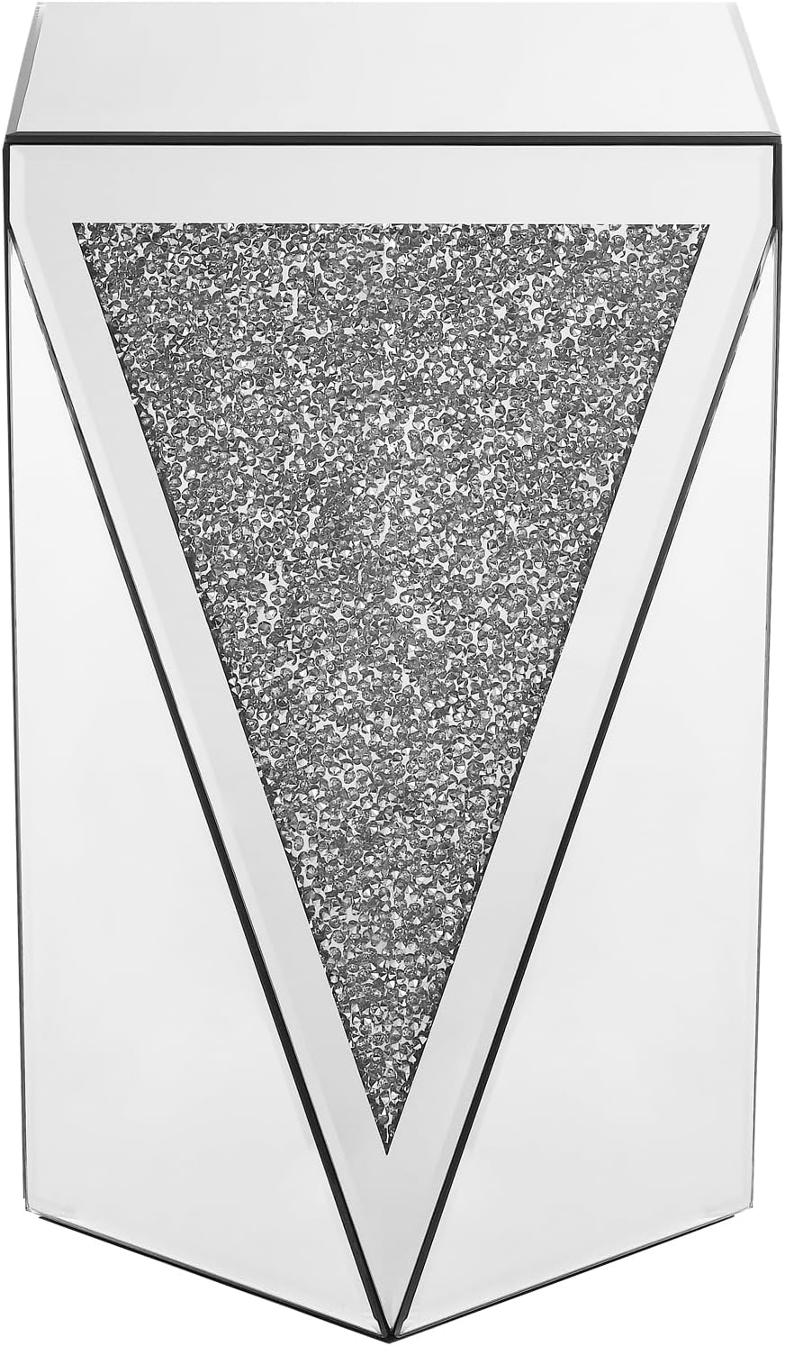 SOFTSEA Mirrored Square End Table with Crushed Diamond Design, Silver Inverte...