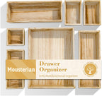 Rustic 8 Piece Wood Desk Drawer Organizer Tray, Nightstand Organizer, 4 Size Wooden Drawer Divider Organizer Set For Office Vanity Makeup Jewelry Bedroom Clothes Storage(Natural)