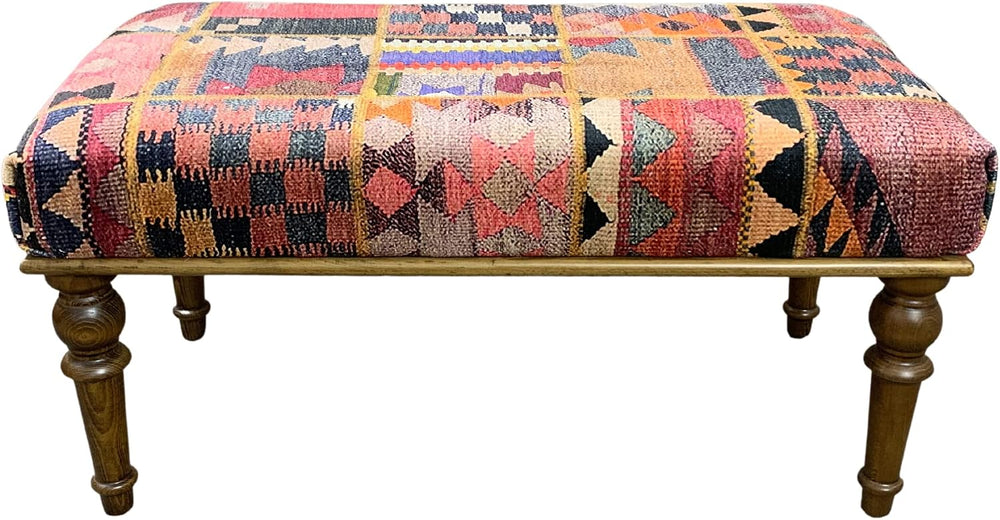 Rug Ottoman Bench, Upholstered Bench, Patchwork Bench, Bohemian Bench, Piano ...