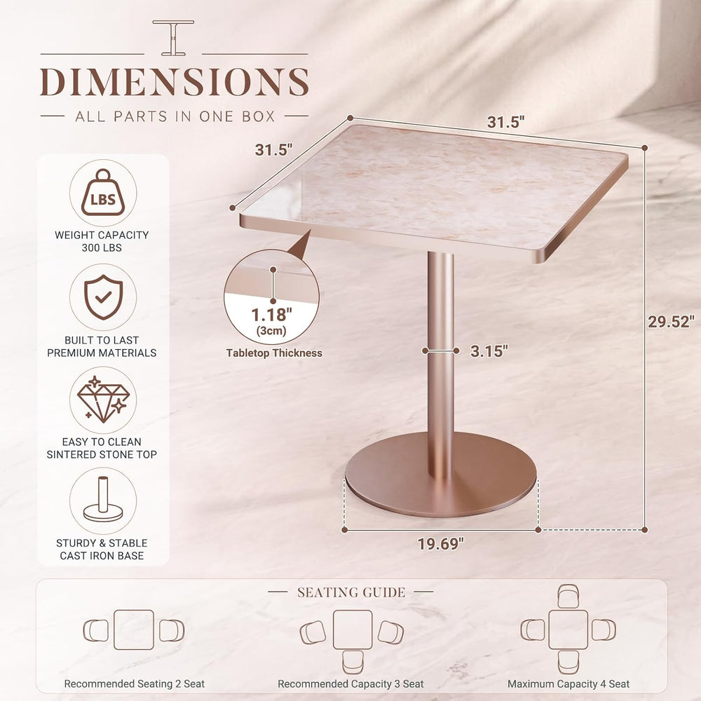 31.5'' Tulip Table, Square Dining Table with Glossy Sintered Stone Ta...