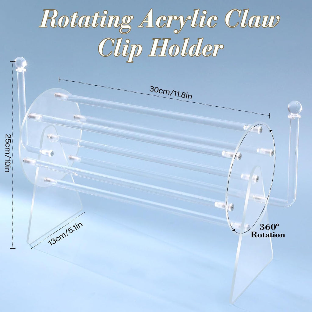 SNOWSTAR Acrylic Claw Clip Organizer Holder,360-Degree Rotating Claw Clip Holder and L-Type Storage,Hair Clip Organizer Display Clear Stand for Women and Girls