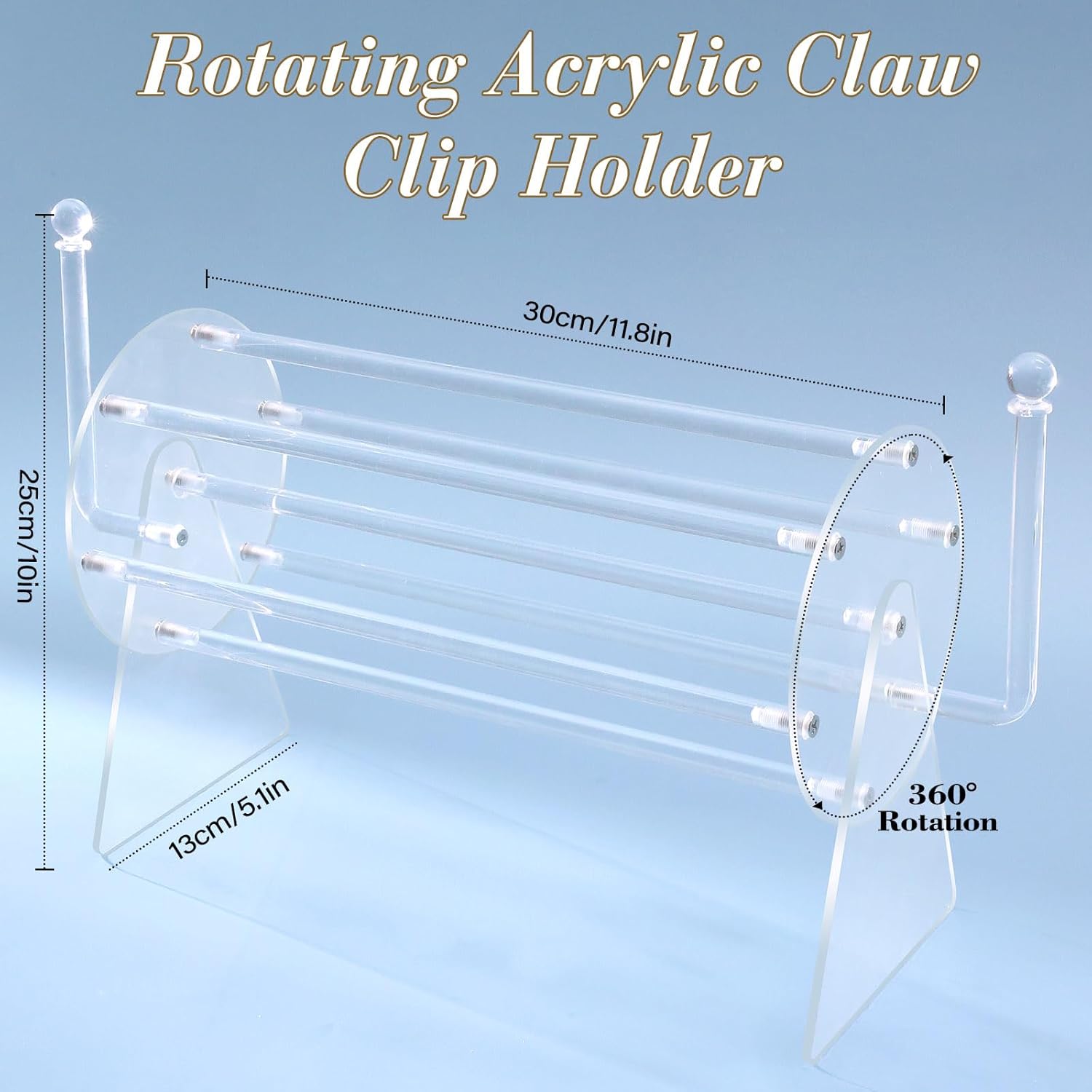 SNOWSTAR Acrylic Claw Clip Organizer Holder,360-Degree Rotating Claw Clip Holder and L-Type Storage,Hair Clip Organizer Display Clear Stand for Women and Girls
