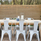 FDW | Set of 4 Metal Dining Chairs | Cream | Stackable Tolix Side Chairs with Backrest | Scratch-Resistant | Non-Slip Feet | Indoor/Outdoor Use | 330 lbs Capacity | Ideal for Kitchen & Restaurant