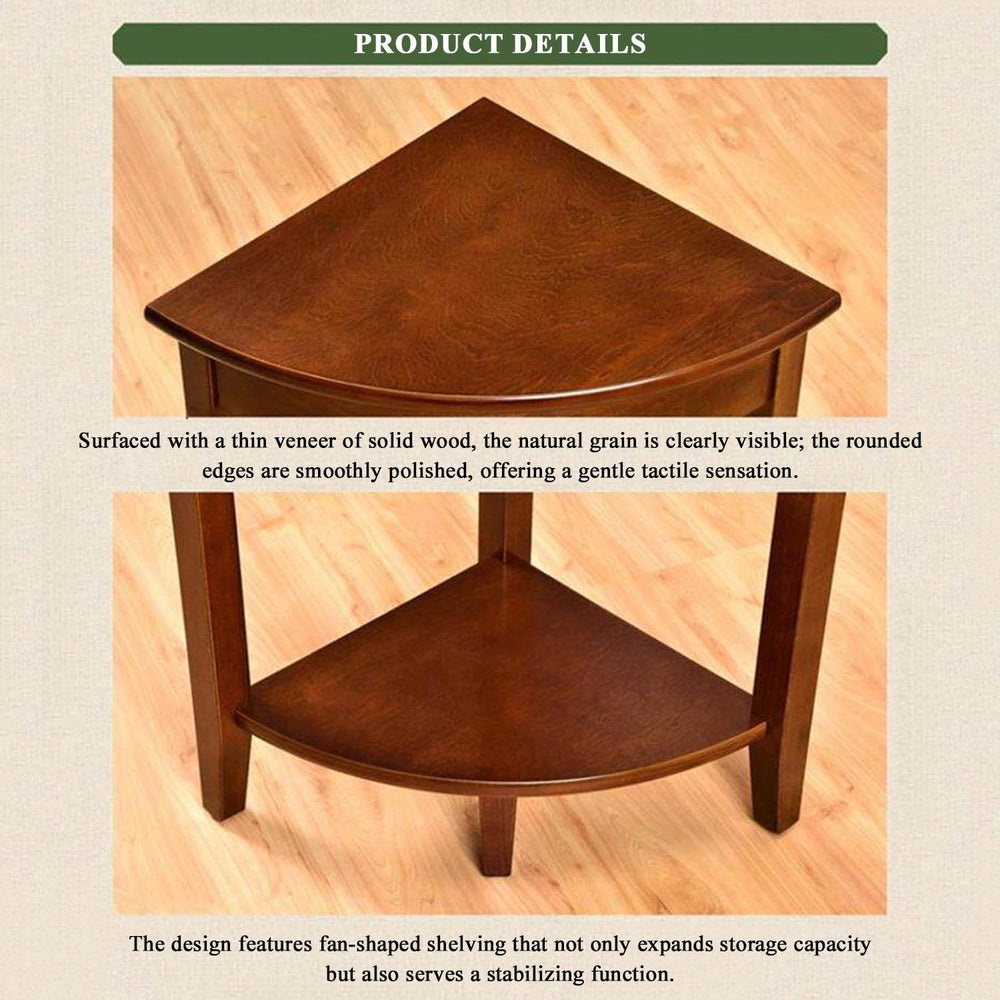 Home Furnishing Corner Table, Solid Wood Triangle Corner End Table, Compact S...