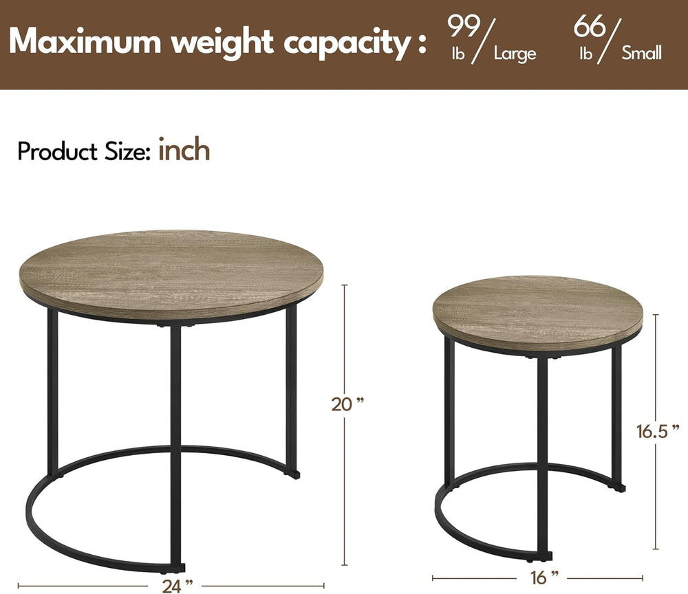 Yaheetech Round Nesting Coffee & Side Table Set of 2 for Living Room, Gra...