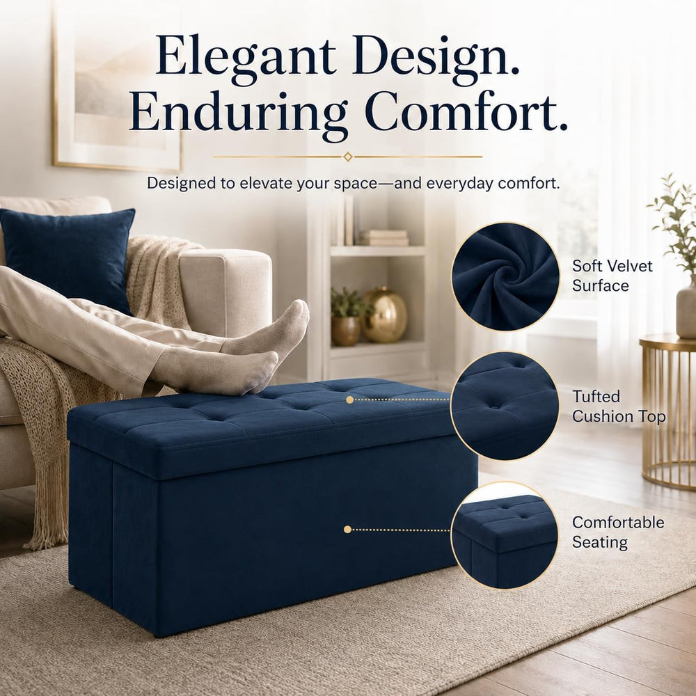 ALASDO 30 Inch Folding Storage Ottoman Bench with Hidden Storage, Velvet Stor...