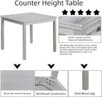 Dining Table Set for 4, 5-Piece Dining Room Table Set with Square Crystal Decoration Table & 4 Upholstered Backrest Chairs, Counter Height Kitchen Sets with Faux Wood Grain Design, Silver Gray
