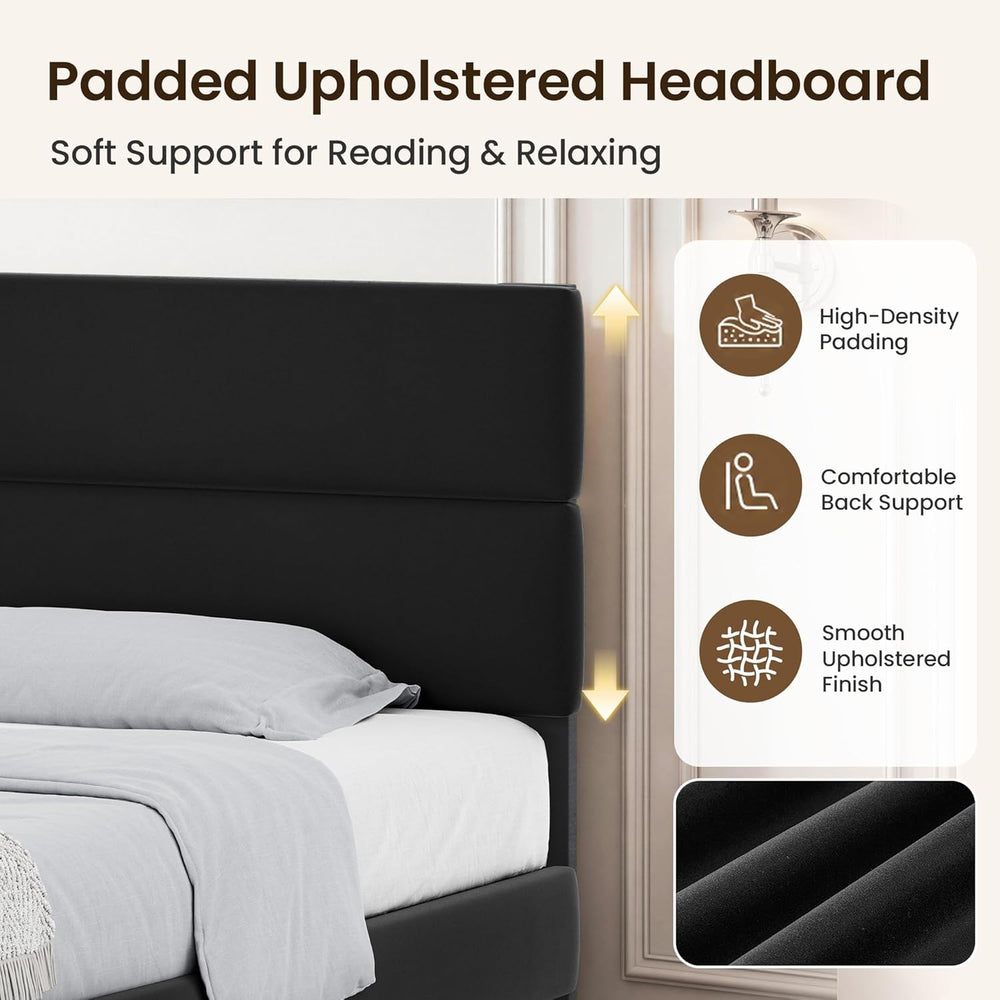 GRUSIGN King Size Platform Bed Frame with Velvet Headboard, Adjustable Height...