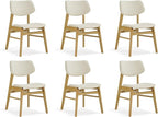 Wooden Dining Chairs Set of 6, Upholstered Modern Dining Room Chairs, Solid Oak Wood Kitchen Chairs with Soft Cushion Backrest for Farmhouse, Restaurant, Café (Cream Fabric & Original Color)