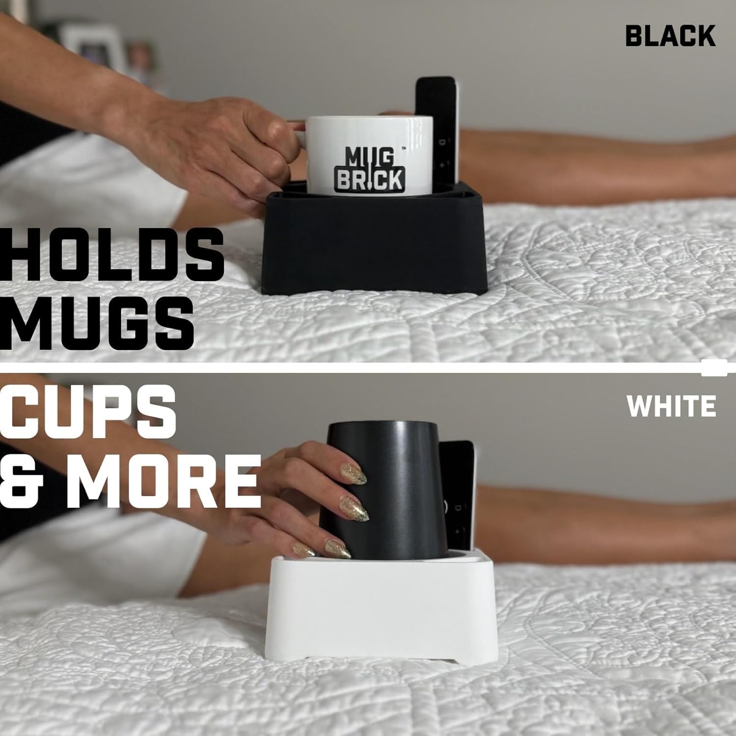 MugBrick Drink Holder for Couch, Bed, Car, Boat - Non-Spill Table and Desk Cup Holder, Tip Proof Spill Prevention Organizer, White