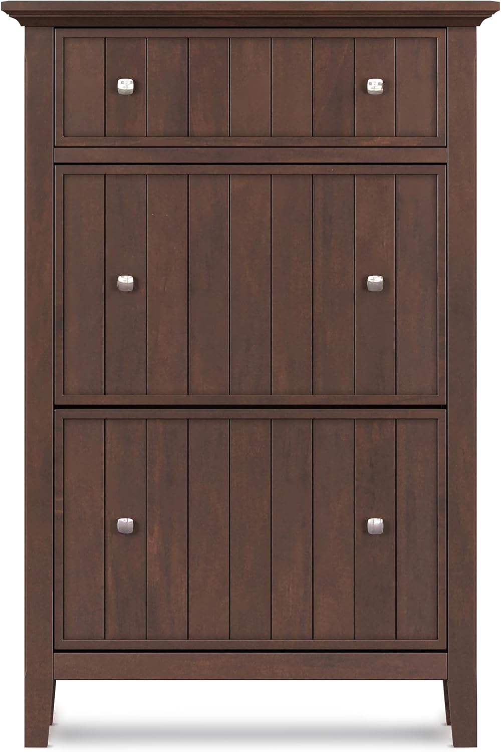 SIMPLIHOME Acadian 2-Seater Storage Bench and Cabinet Set in Brunette Brown