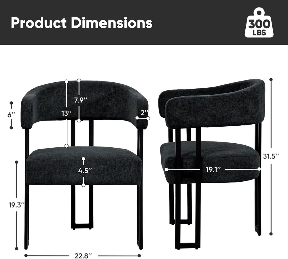 SIMTONAL Boucle Dining Chairs Set of 4-Black Accent Chairs with Arms, Soft Te...
