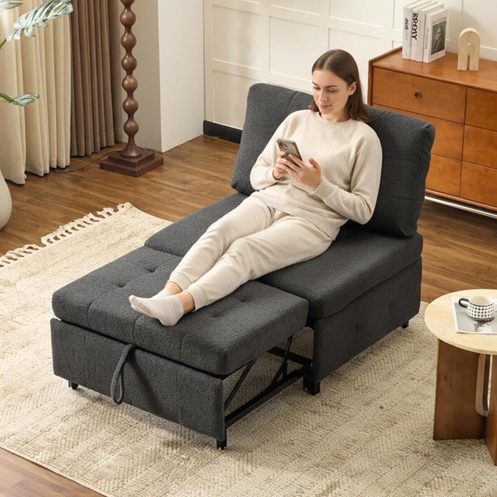 VINGLI Convertible Sofa Bed Tufted Teddy Fleece Sleeper Chair Bed Couch Armle...