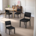 VINGLI Black Woven Wooden Dining Chairs Set of 4,Armless Mid Century Modern Desk Chairs with Rivet&Foot Pegs,Upholstered Farmhouse Comfy Chair No Wheels for Dining Room,Living Room,Kitchen,Oak,Suede