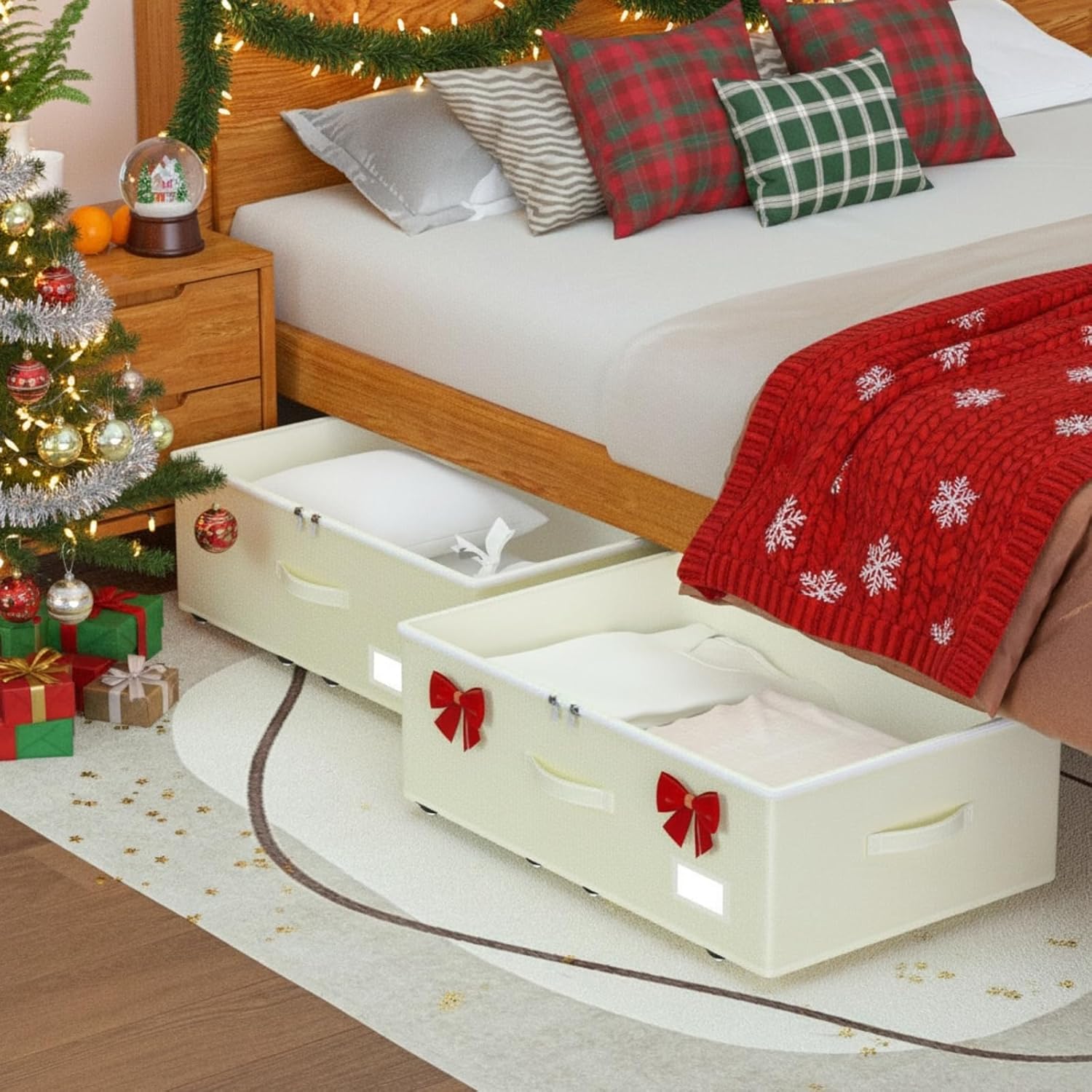 Under Bed Storage with Wheels, No Assemble Required 10 inches height Under Bed Storage bins,Large capacity Rolling Under bed Shoe Storage containers，dorm under bed storage drawers